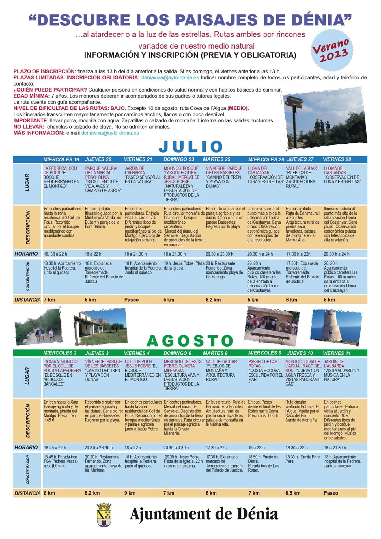 Programación completa de las rutas Descubre los paisajes de Dénia