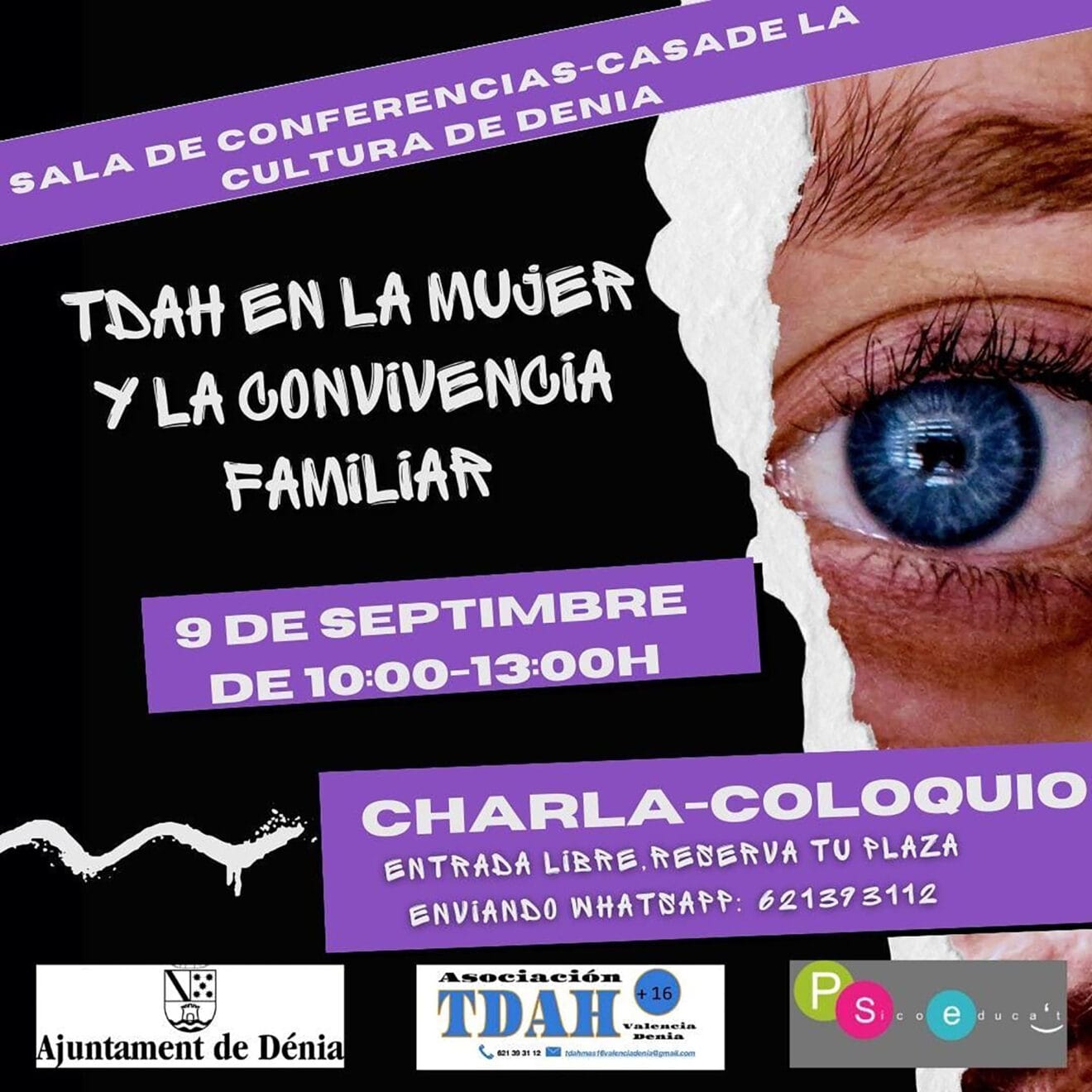 Cartel de la conferencia de la Asociación TDAH+16 en Dénia