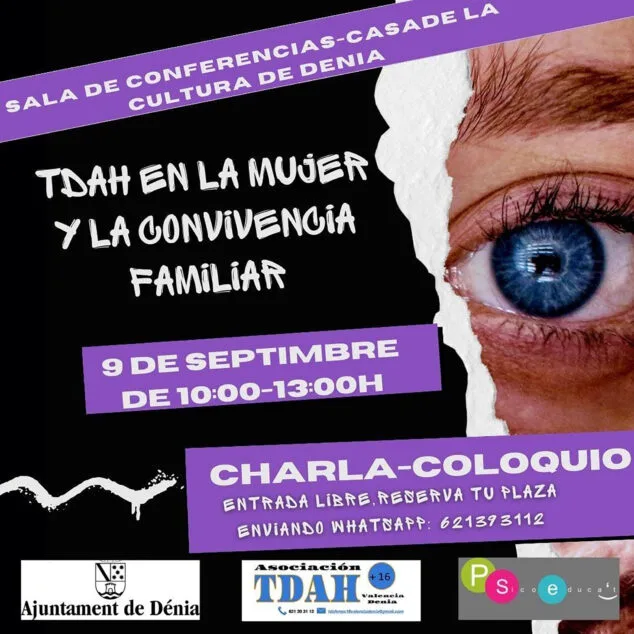 Imagen: Cartel de la conferencia de la Asociación TDAH+16 en Dénia