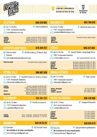 Escuelas deportivas de Dénia que tiene abiertas las matrículas