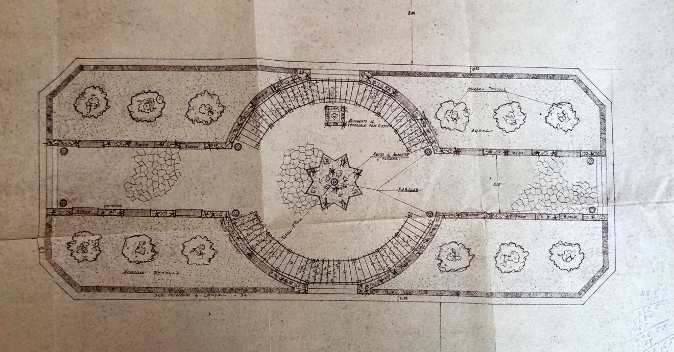 Plano original del proyecto de la Plaza de Cristo Rey (actual Glorieta del País Valencià) | Arxiu Municipal de Dénia