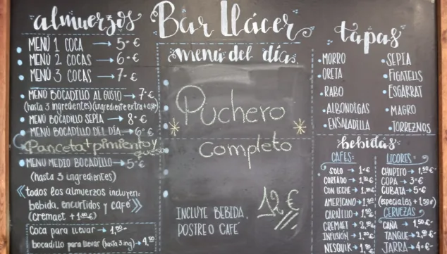 Imagen: Menús en Bar Llàcer