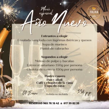 Menú de Año Nuevo 2023 de Folixa Asador Sidrería