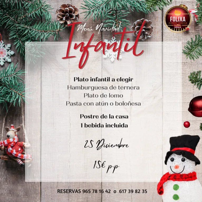 Menú infantil de Navidad 2023 de Folixa Asador Sidrería
