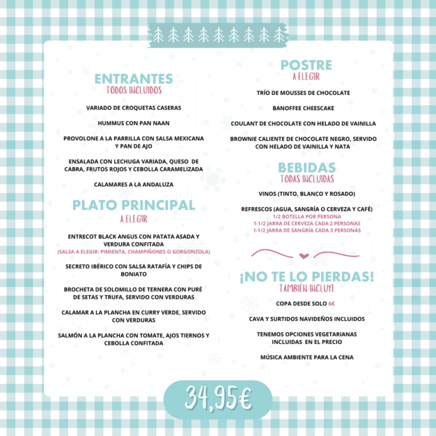 un menu cmpleto de cinco entrantes un plato principal a elegir y mucho sabor