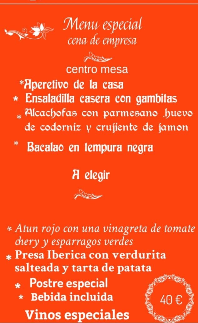 degusta diferentes platos con este menu para tus reuniones de empresa