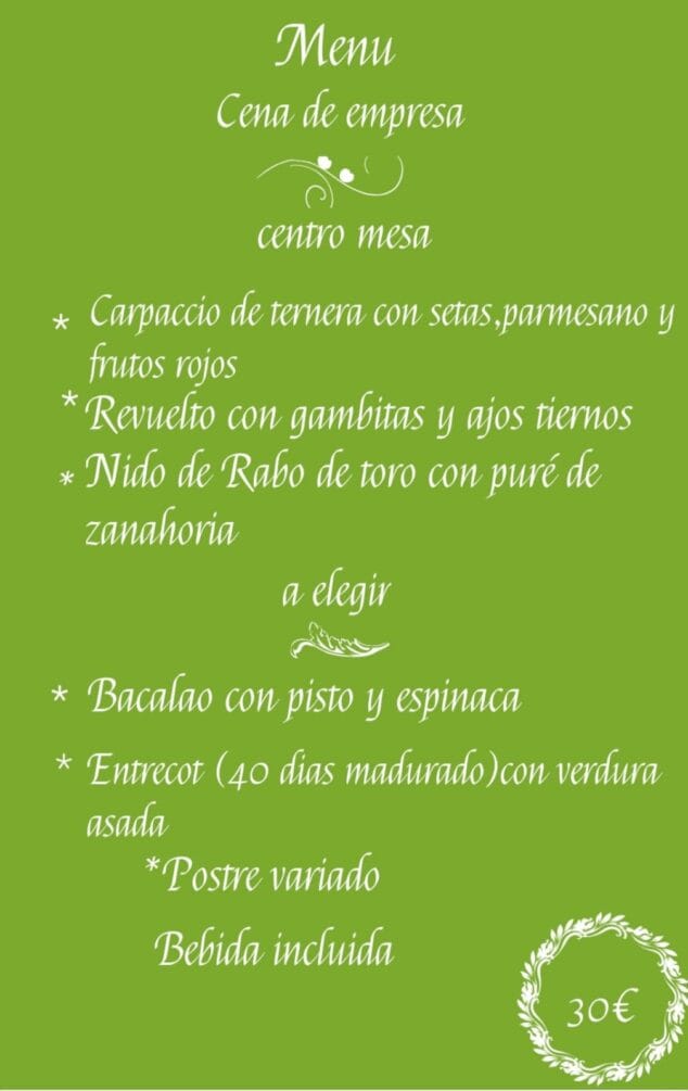 disfruta de un menu de empresa completo en el canto