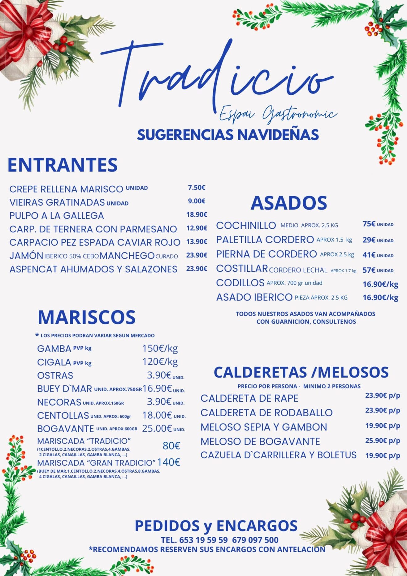 Disfruta de una carta completa esta Navidad en Tradició