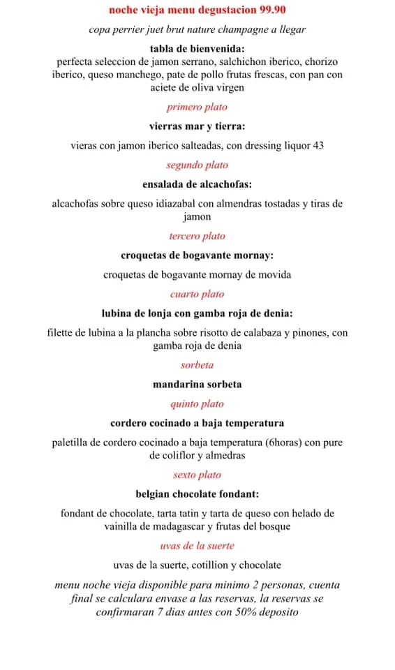 Imagen: Menú de Nochevieja de MoVida Denia