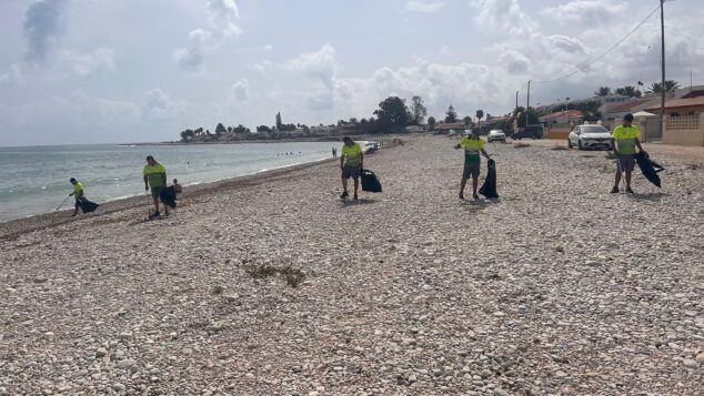Imagen: Brigada de limpieza a pie en las playas de Dénia