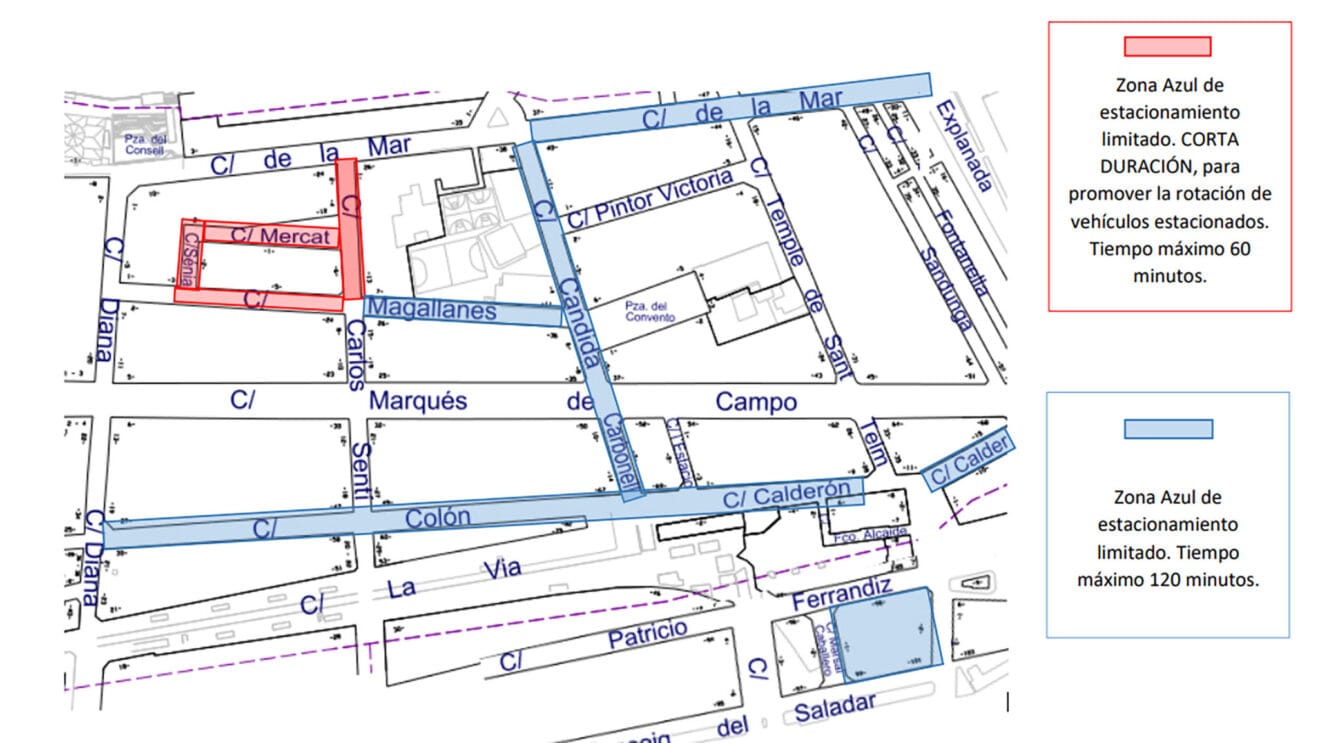 Plano de la zona azul en Dénia