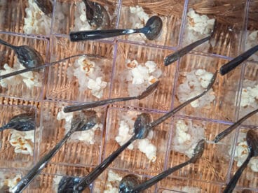 Tapa de ‘Horchata palomita de maíz y foie’ de Dénia en Madrid Fusión