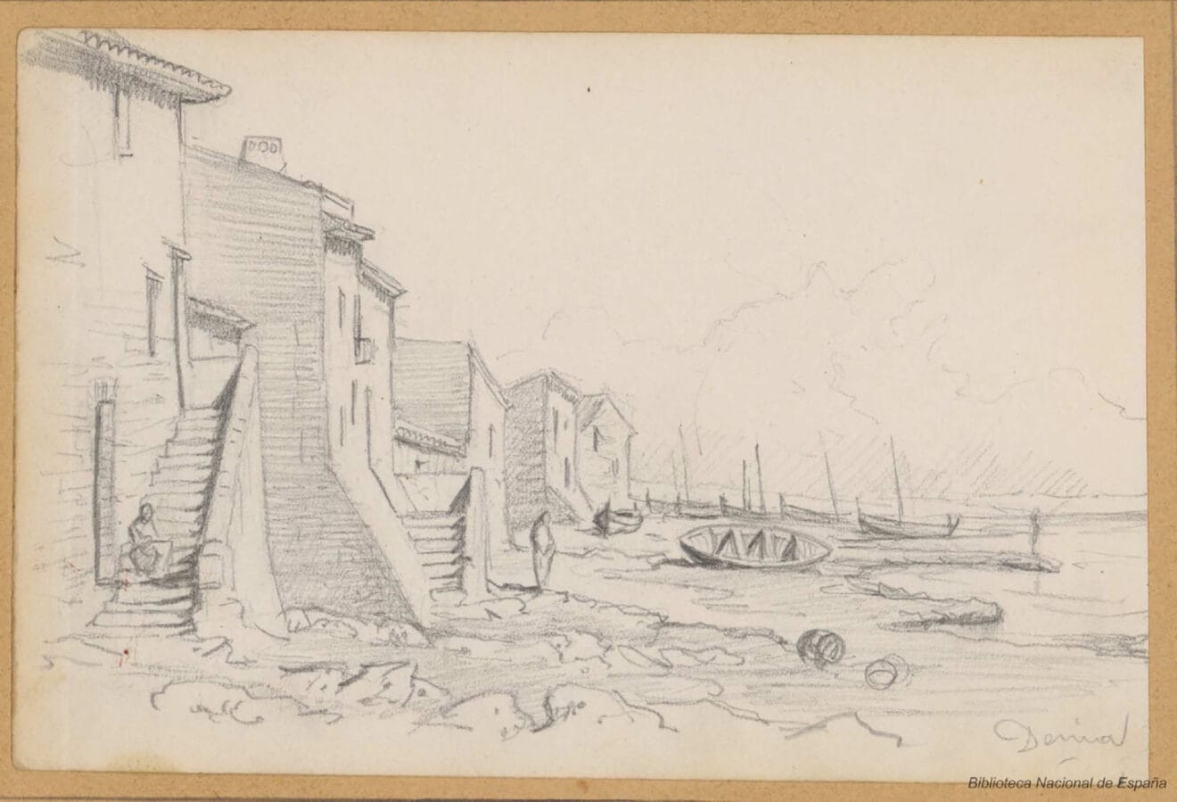 Barrio de Baix la Mar dibujado por Rafael Monleón aproximadamente en 1870 | Fuente: Biblioteca Nacional (facilitado por Javier Calvo)
