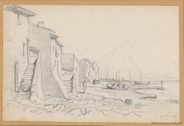Imagen: Barrio de Baix la Mar dibujado por Rafael Monleón aproximadamente en 1870 | Fuente: Biblioteca Nacional (facilitado por Javier Calvo)