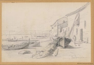 Barrio de Baix la Mar hacia el sur dibujado por Rafael Monleón aproximadamente en 1870 | Fuente: Biblioteca Nacional (facilitado por Javier Calvo)