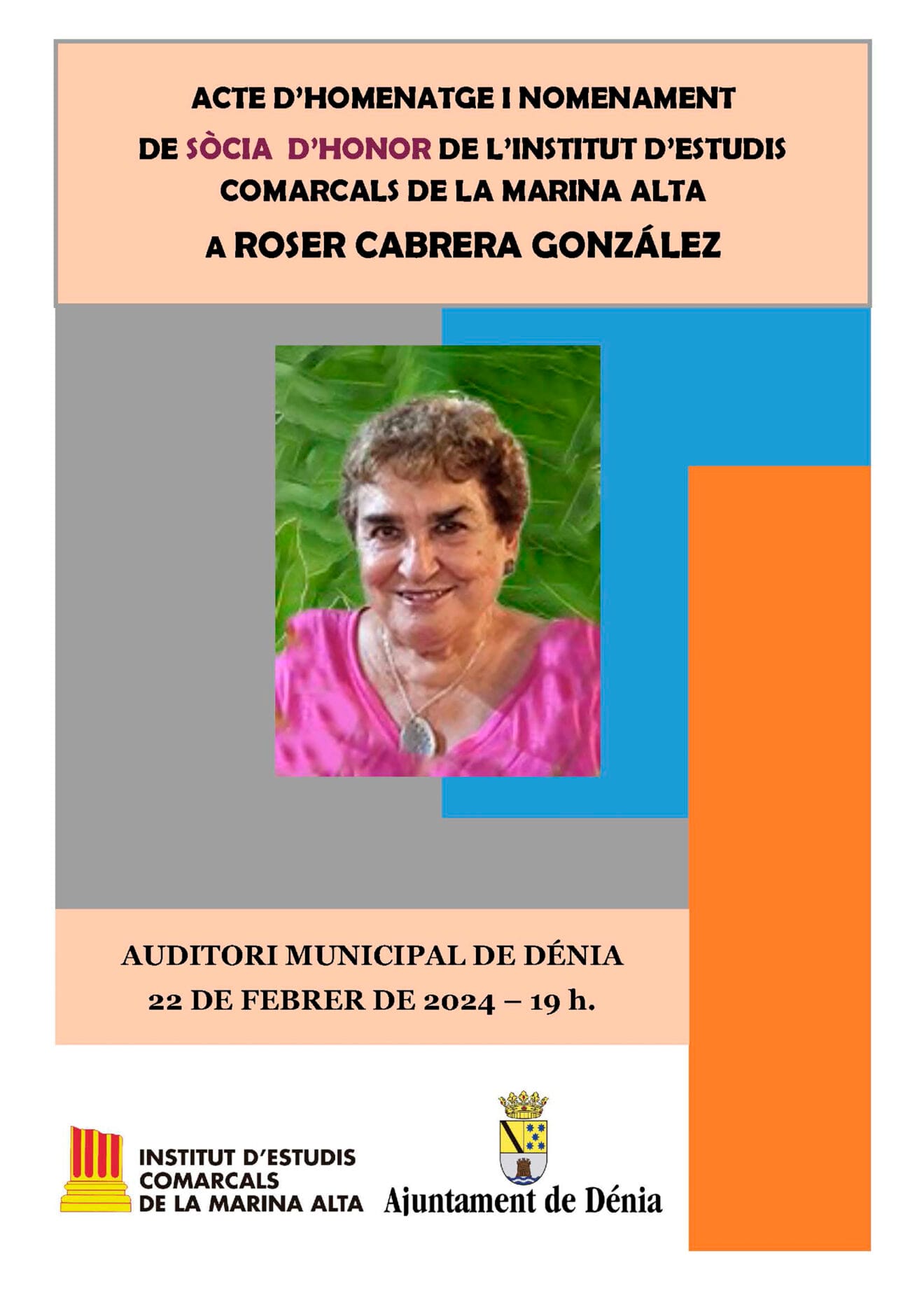 Roser Cabrera será nombrada socia de honor en el Institut d’Estudis Comarcals de la Marina Alta