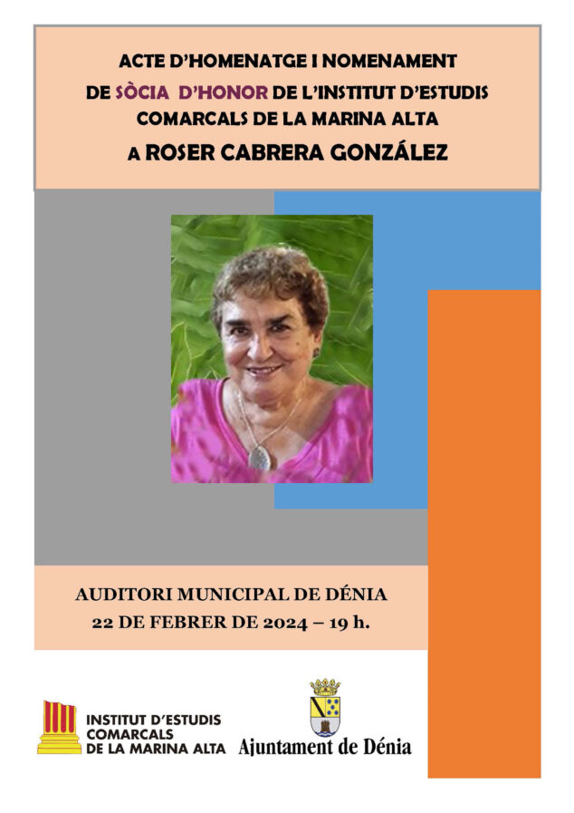 Immagine: Roser Cabrera sarà nominata membro onorario dell'Institut d'Estudis Comarcals de la Marina Alta