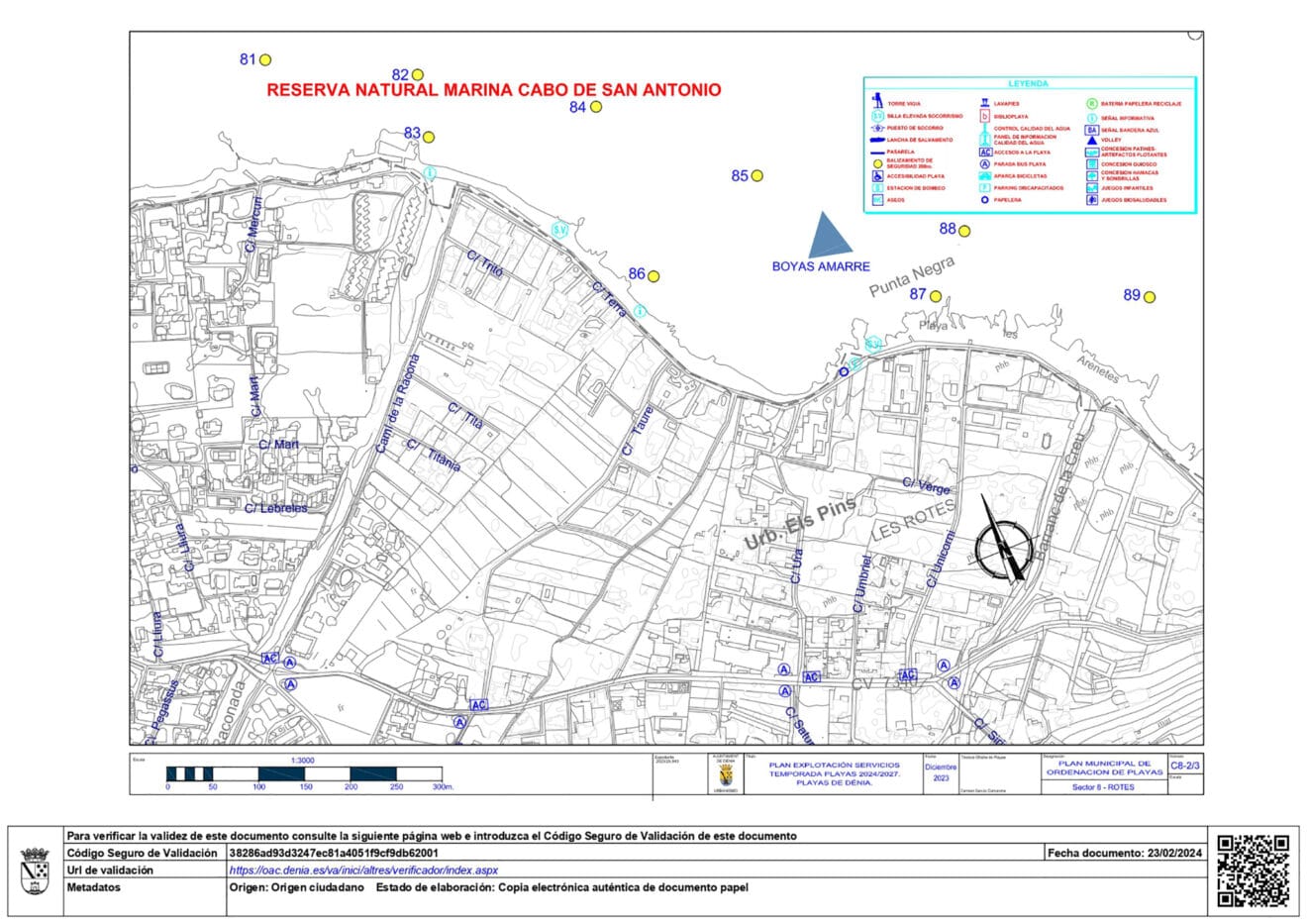 Pliego de preinscripciones técnicas en el Cabo de San Antoni