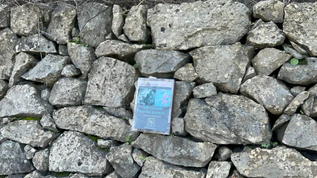 cartel de espino blanco en la ruta