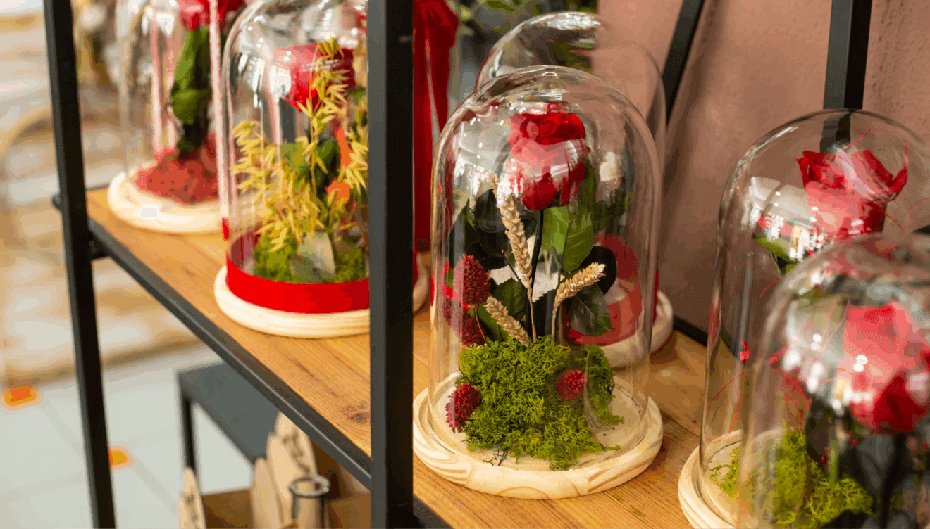 Descubre rosas eternas en bonitas cúpulas de cristal