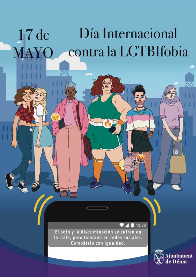 Dénia lanza una campaña contra la discriminación y el odio digital con motivo del Día Internacional contra la LGTBIfobia 1 Imagen: Cartel del Día Internacional contra la LGTBIfobia