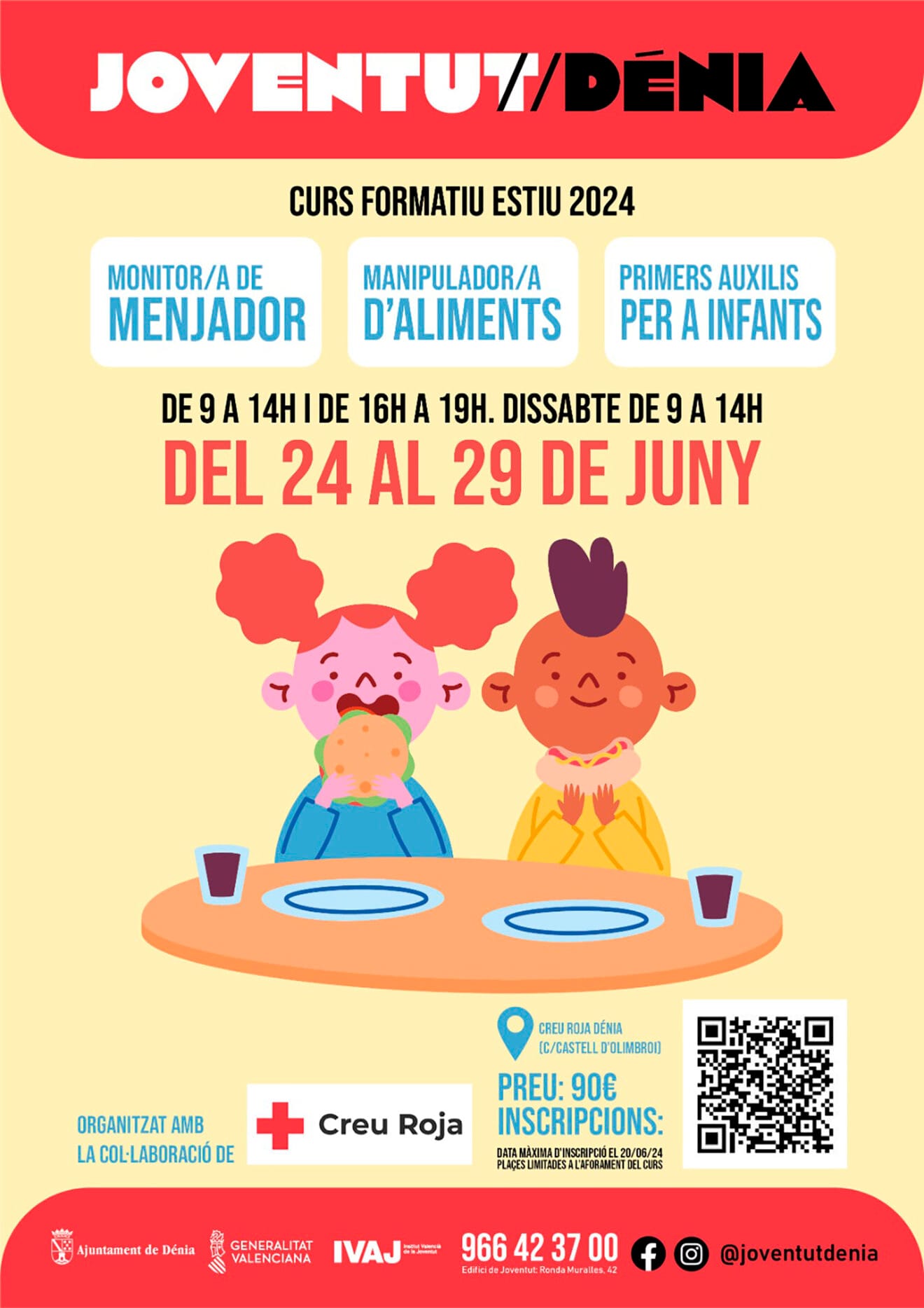 Cartel del curso de monitor escolar en Dénia