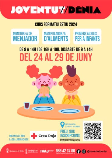 Cartel del curso de monitor escolar en Dénia