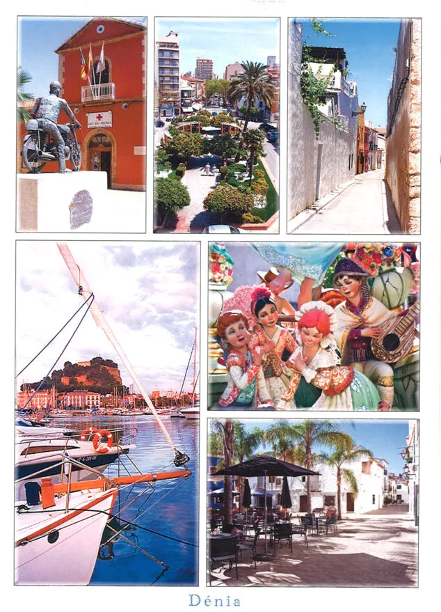 La Dénia de postal: cómo ha evolucionado la imagen con la que se vende la ciudad al turismo 16 Imagen: Fallas, Cruz Roja y Glorieta en una postal de Dénia