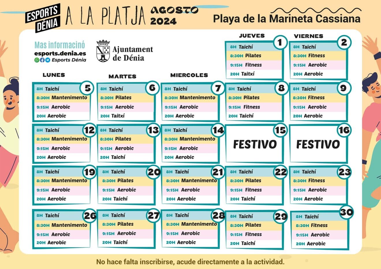Actividades deportivas gratuitas en Marineta Cassiana en agosto