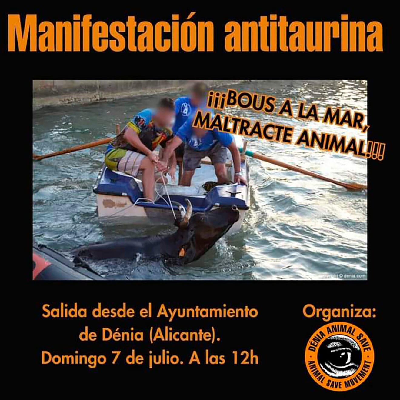 Cartel de la manifestación antitaurina en Dénia este 2024