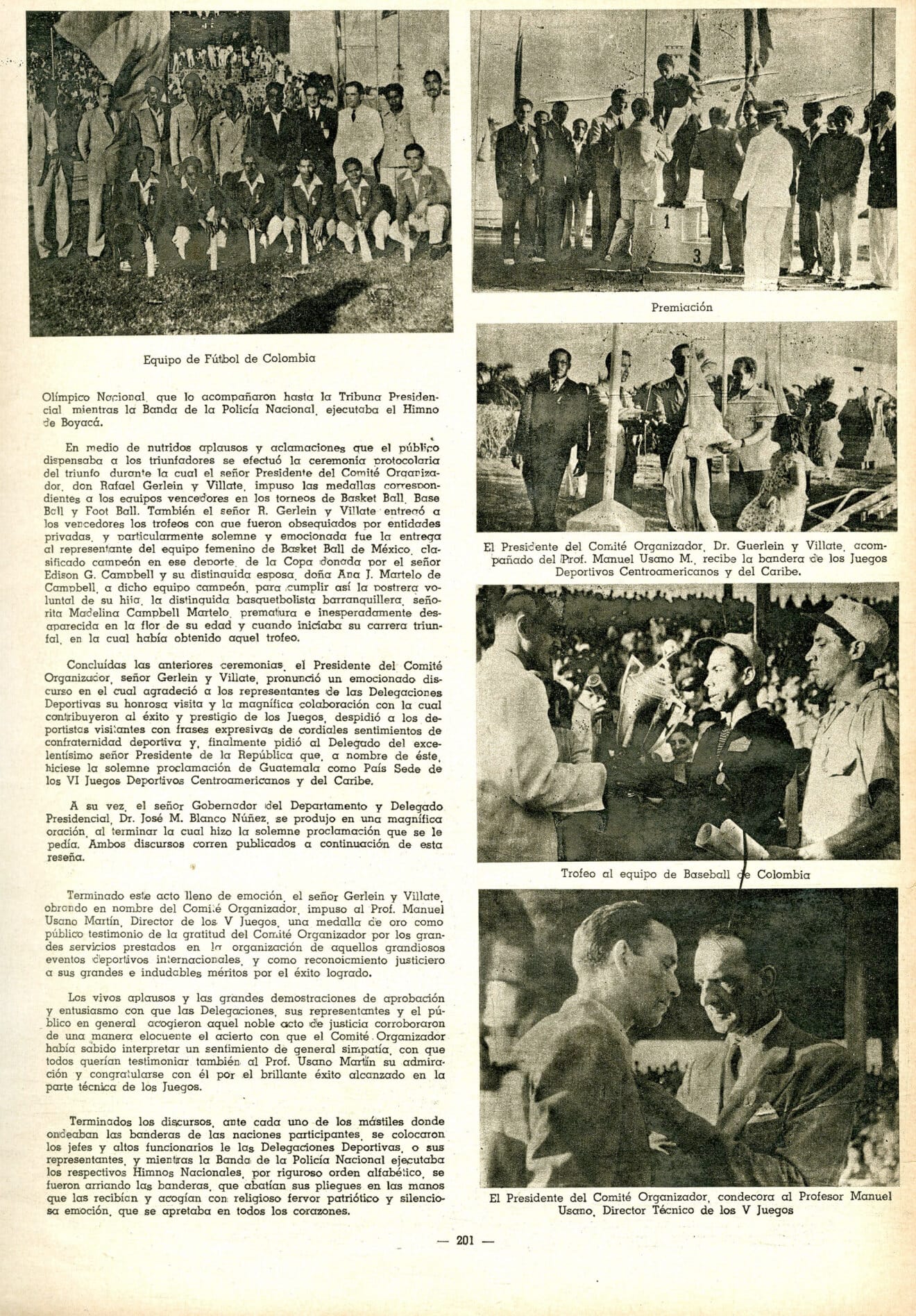 Página de las las memorias de los V Juegos Centroamericanos y del Caribe de 1946