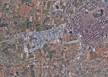 Vista aérea de los minifundios de Dénia. Google Earth.