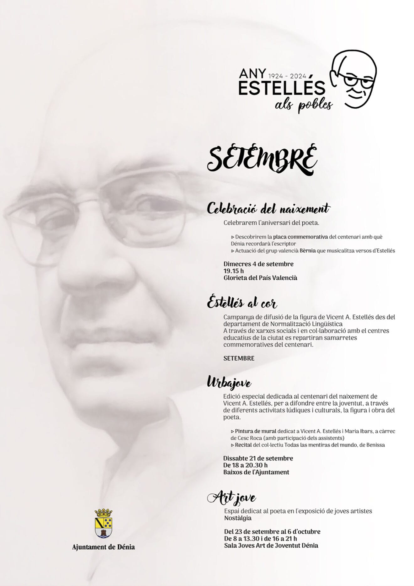 Cartel de eventos por el año de Vicent Andrés Estellés