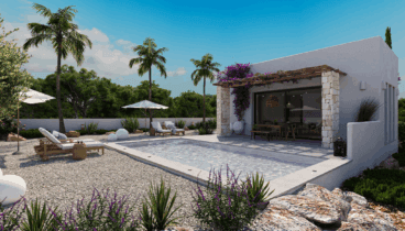 fachada de villa hebe de estilo ibicenco