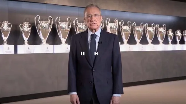 Imagen: Florentino Pérez en el vídeo de felicitación a la peña madridista de Dénia