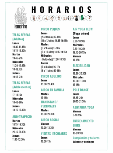 Horarios del curso 20242025 de La Escuela de Circo La Marina Social Club