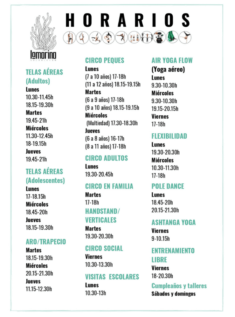 Horarios del curso 20242025 de La Escuela de Circo La Marina Social Club