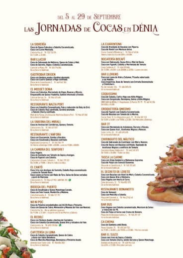 Las cocas que ofrece cada restaurante durante estas jornadas en Dénia