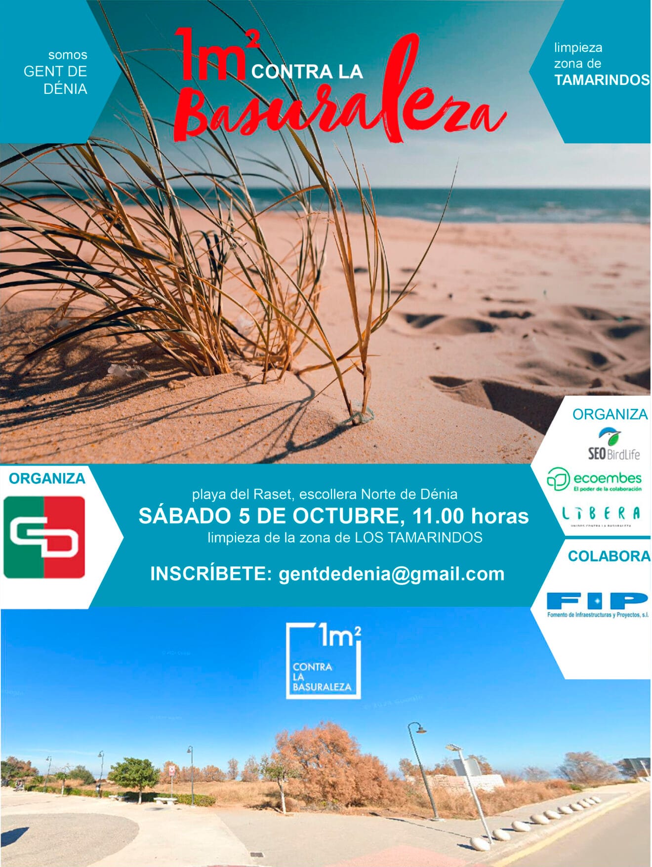 Cartel de la jornada de voluntariado de Gent de Dénia para limpiar la escollera norte