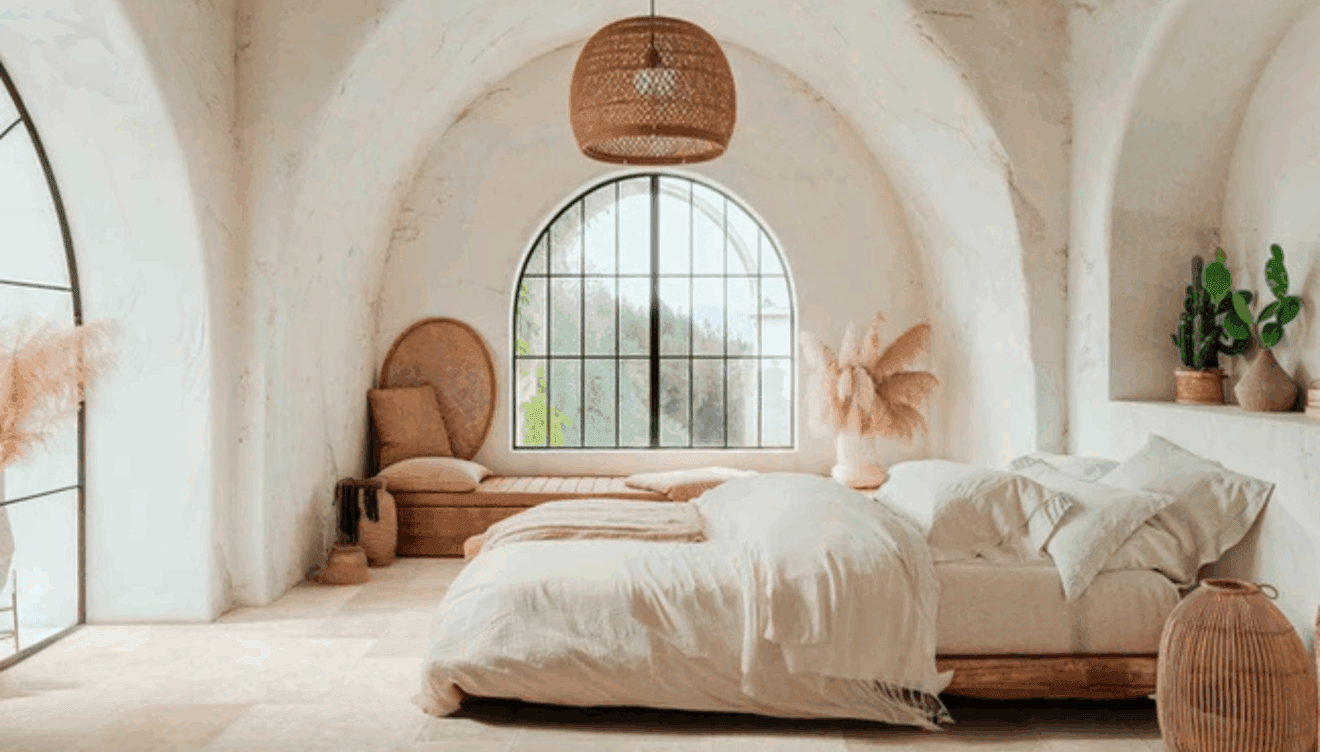 Combina formas redondeadas, tonos arenosos y detalles artesanales para lograr un ambiente cálido y acogedor