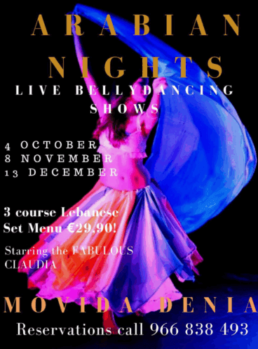 Disfruta de una cena con danza árabe en Movida Dénia