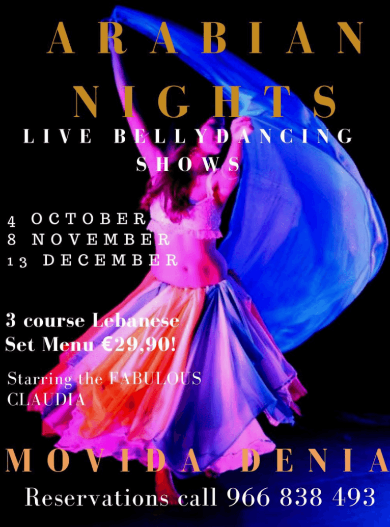Disfruta de una cena con danza árabe en Movida Dénia
