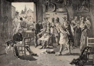 Ferrán vacunando en Alzira. La Ilustración Nacional, 1885.