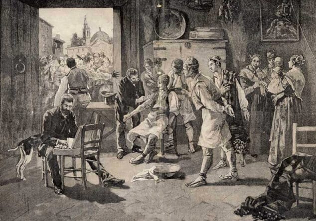 Imagen: Ferrán vacunando en Alzira. La Ilustración Nacional, 1885.