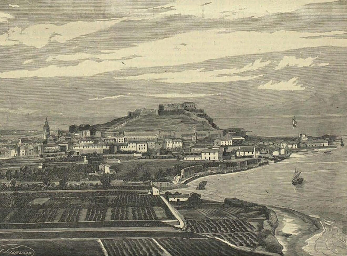 Vista de Dénia en 1882. Fuente Historia de Dénia, D. Roque Chabás Llorens.