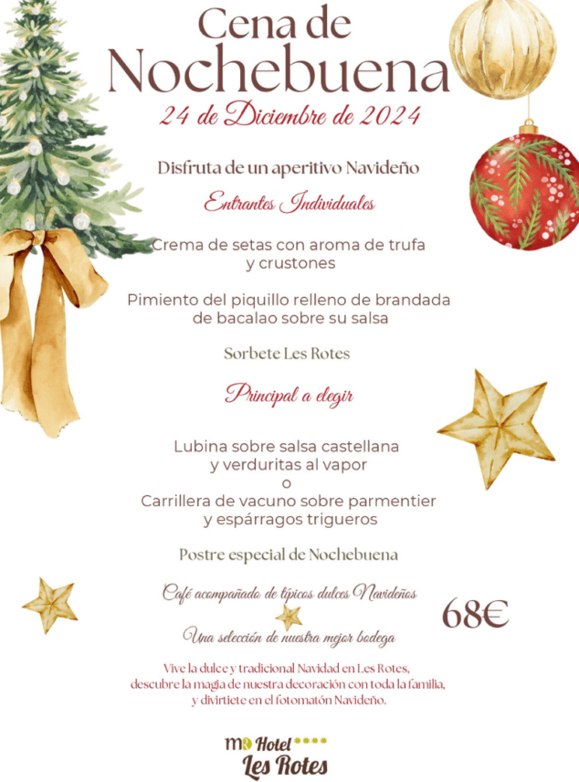 Imagen: Menú de cena de Nochebuena 2024 de Hotel Les Rotes