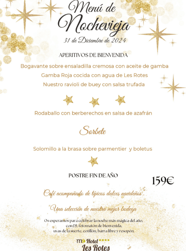 Imagen: Menú de Nochevieja 2024 de Hotel Les Rotes