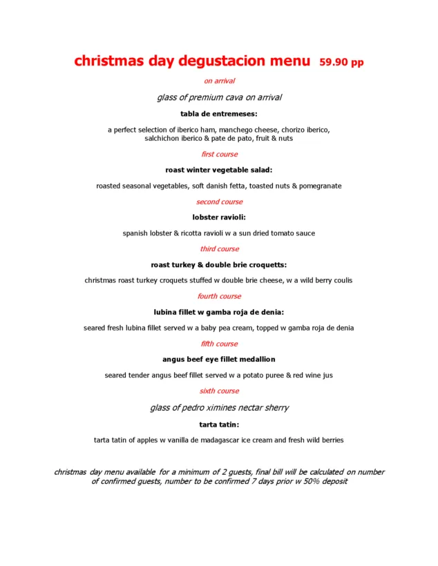 menu degustacion para navidad 2024 en movida denia ingles
