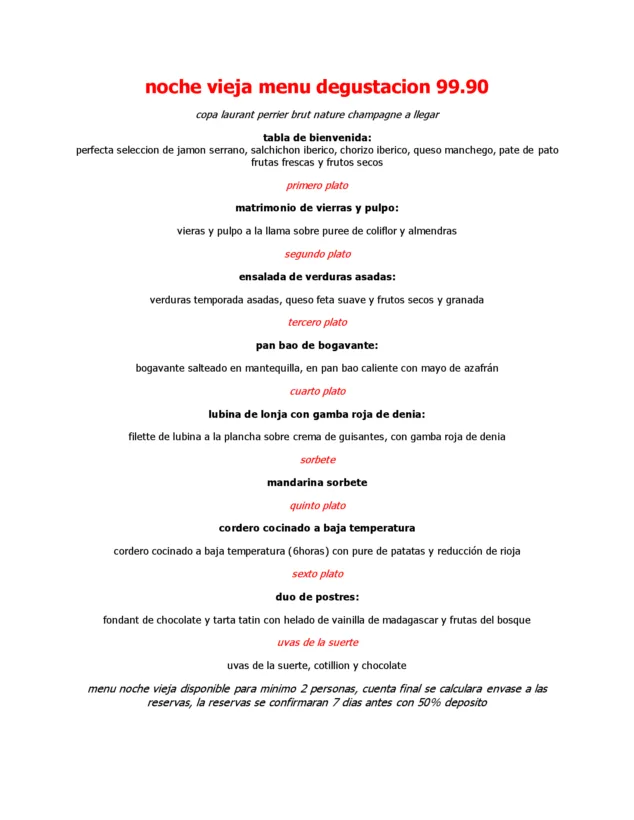 menu degustacion para nochevieja 2024 en movida denia