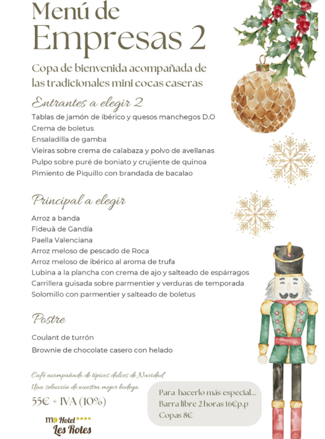 Celebra tus comidas de empresa con los exquisitos menús festivos de Hotel Les Rotes 8 Imagen: Opción 2 de menú de empresa 2024 en el Hotel Les Rotes